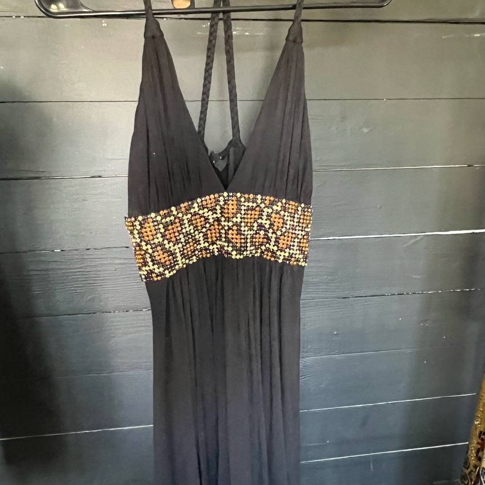 Black mini dress with colorful beads